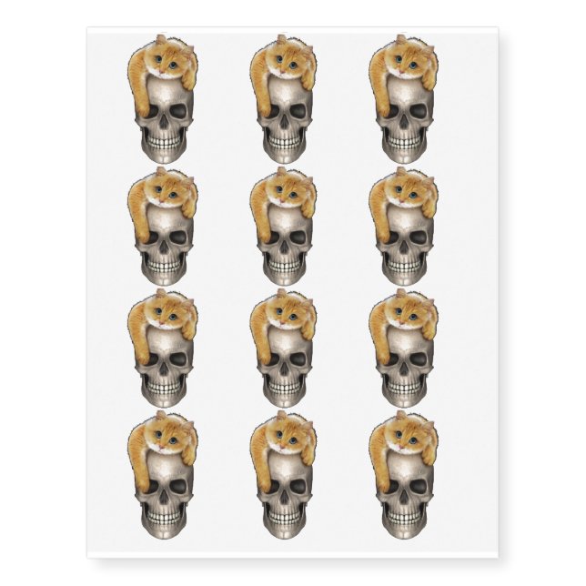 Cute Cat Skull Design Temporary Tattoos (Front)