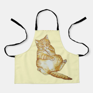 cute cat sleeping ginger kitten art design apron