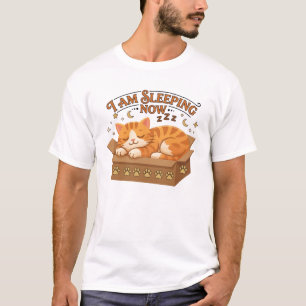 Cute Cat Sleeping in Box Funny I Am Sleeping Now G T-Shirt