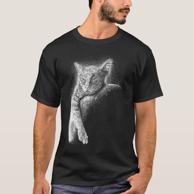 Cute Cat Sleeping On The Moon Full Moon Space Kitt T-Shirt (Front)