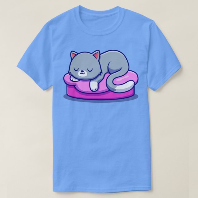Cute Cat Sleeping On The Pillow Cartoon T-Shirt (Design Front)