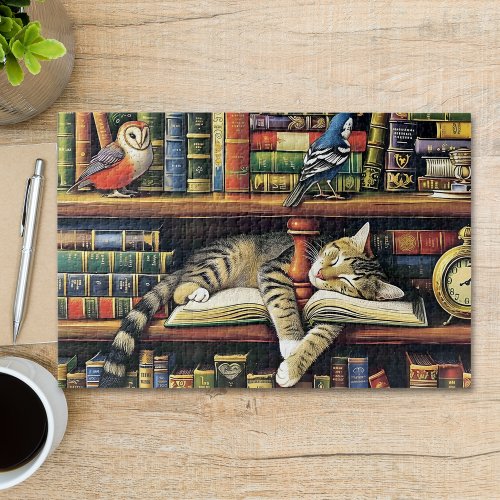 Cute Cat Slumber in the Book Nook Animal        Jigsaw Puzzle