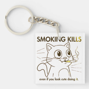 Cute Cat -Smoking Kills Funny Anti-Smoking Design Keychain