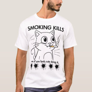 Cute Cat -Smoking Kills Funny Anti-Smoking Design T-Shirt