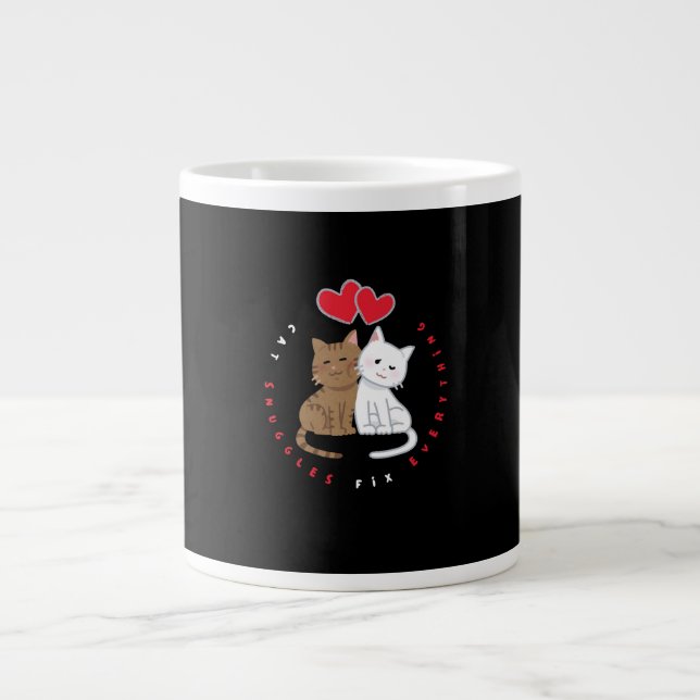 Cute Cat Snuggle Love Illustration  Giant Coffee Mug (Front)
