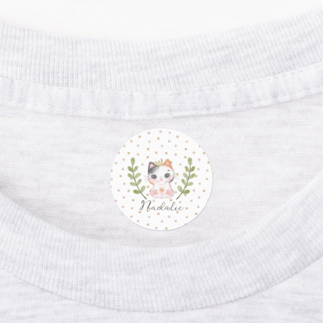 Cute Cat Soft Gender Neutral Dotted Child Baby Labels (Affixed)