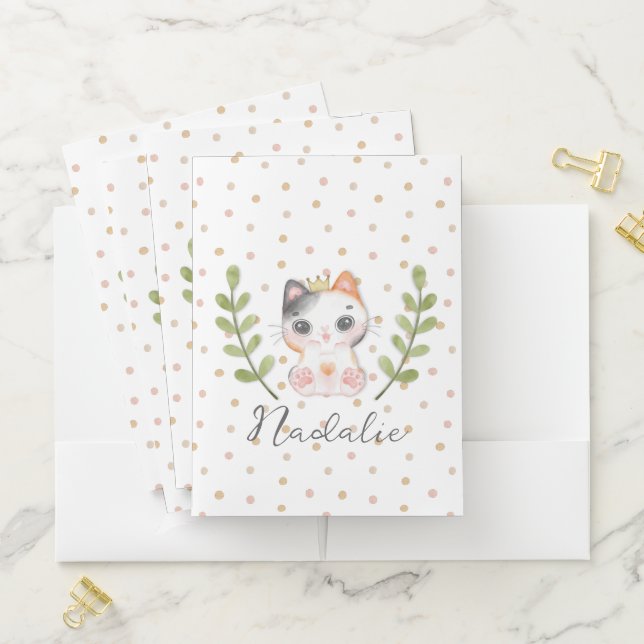 Cute Cat Soft Gender Neutral Dotted Child School Pocket Folder (In Situ)