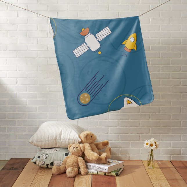 Cute Cat Space Adventure Baby Blanket (In Situ)