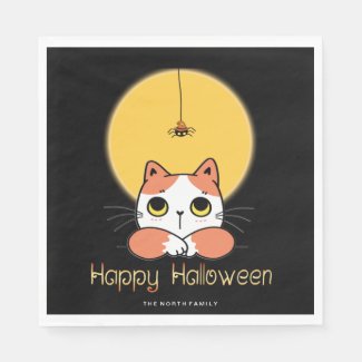 Cute Cat Spider Happy Halloween ID865 Napkins