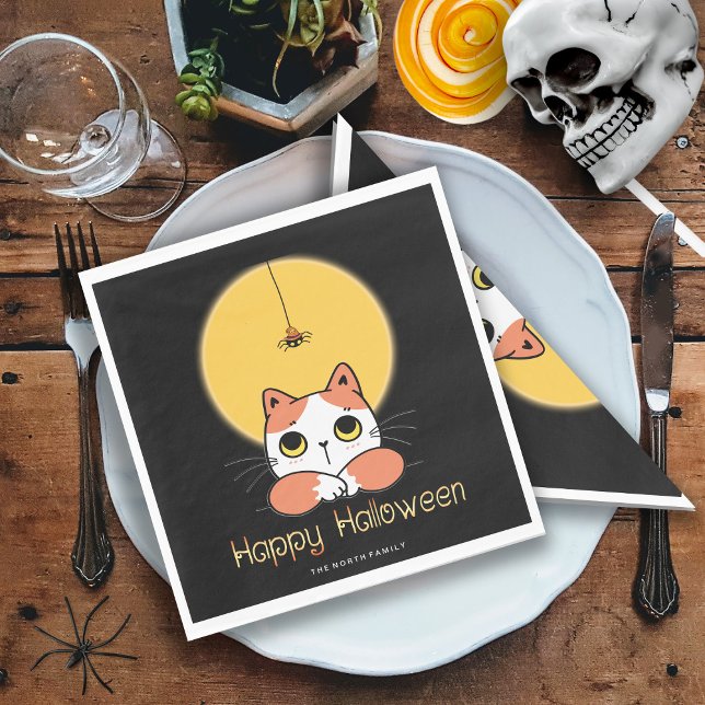 Cute Cat Spider Happy Halloween ID865 Napkins (Creator Uploaded)