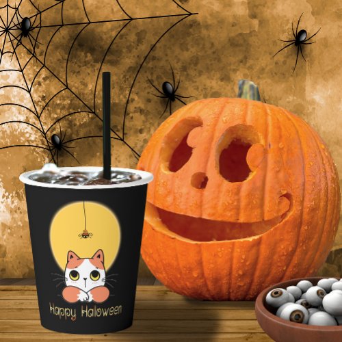 Cute Cat Spider Happy Halloween ID865 Paper Cups