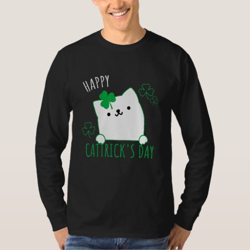 Cute Cat St Patricks Day Shamrock  For Girls Kitt T_Shirt