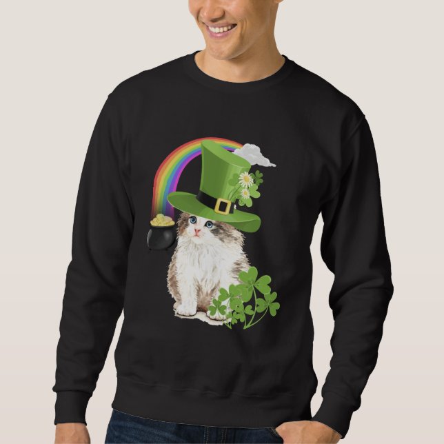 Cute Cat  St Patricks Day Shamrock Rainbow Patty K Sweatshirt (Front)