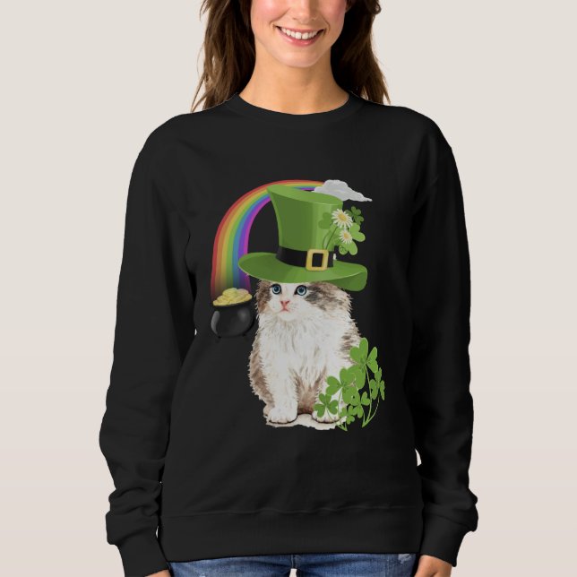 Cute Cat  St Patricks Day Shamrock Rainbow Patty K Sweatshirt (Front)