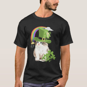 Cute Cat  St Patricks Day Shamrock Rainbow Patty K T-Shirt