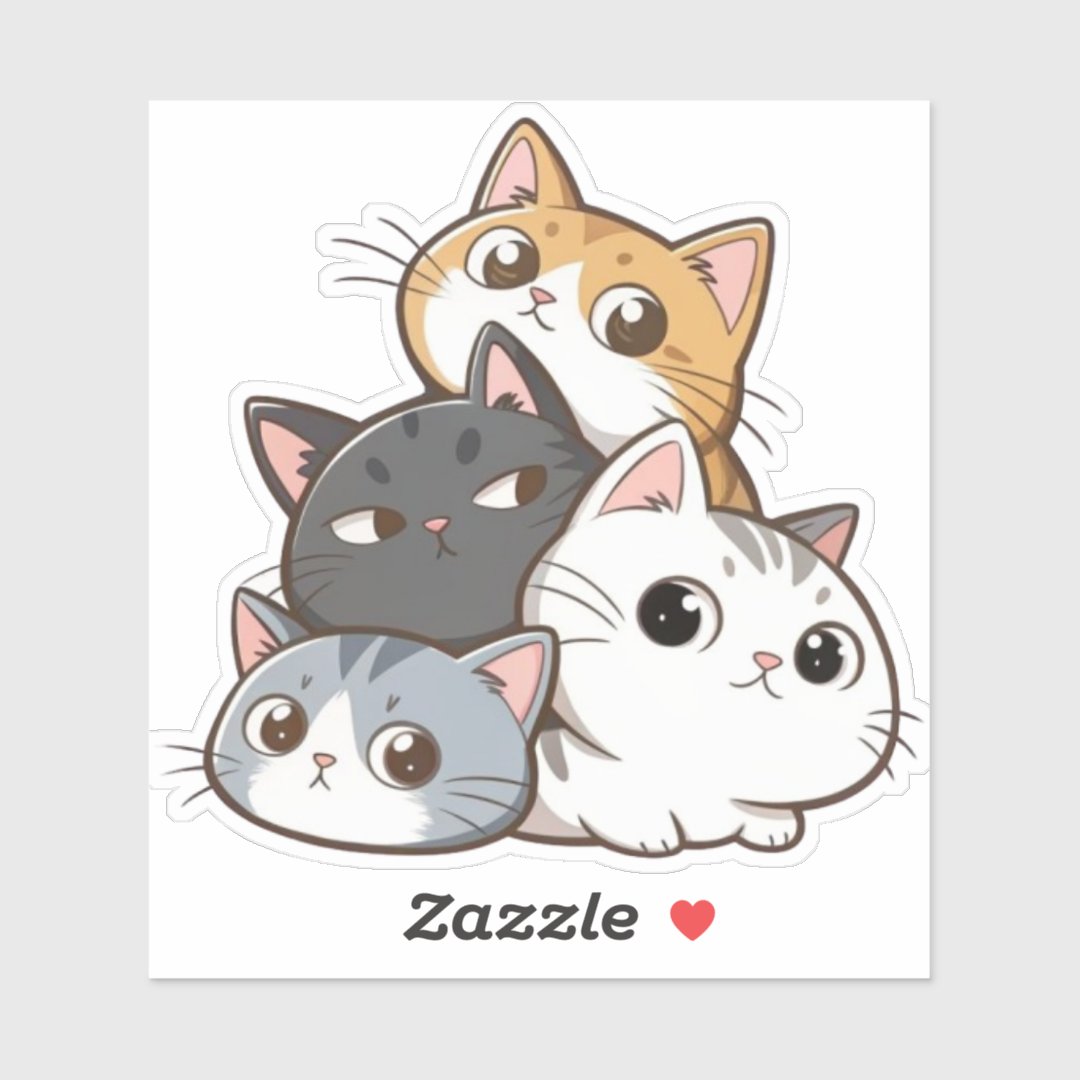 Cute Cat Stack – Adorable Kawaii Cat Sticker (Sheet)