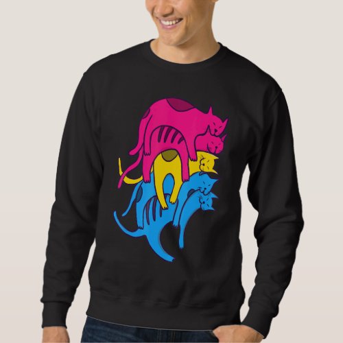 Cute Cat Stack Pansexual Pride Flag Animal Cat Sweatshirt