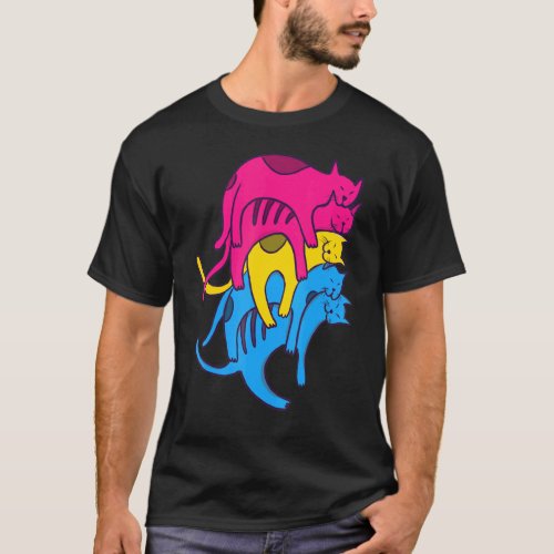Cute Cat Stack Pansexual Pride Flag Animal Cat T_Shirt