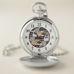 Cute Cat Stack Pattern Pocket Watch