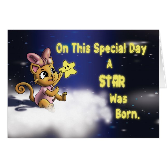 Cute Cat Star Birthday Cards (Front Horizontal)