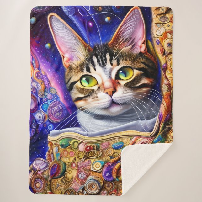 Cute Cat Starry Neon Background | Cat Design Sherpa Blanket (Front)