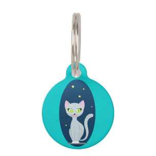 Cute Cat Starry night sky Cartoon on Custom color Pet ID Tag