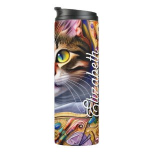 Cute Cat Starry Personalized Name Thermal Tumbler