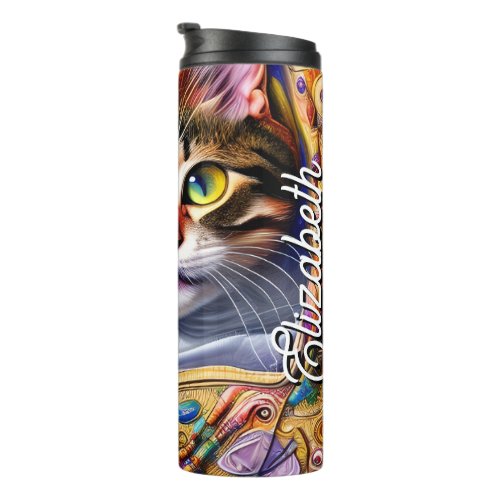 Cute Cat Starry Personalized Name Thermal Tumbler