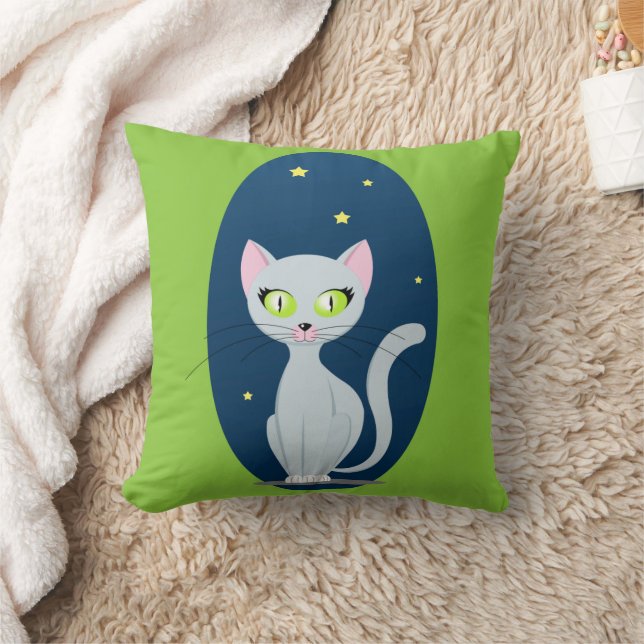 Cute Cat Starry sky Cartoon Pink Green 2-sided Throw Pillow (Blanket)