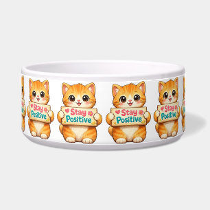 Cute Cat Stay Positive Artwork Ceramic Pet Bowl