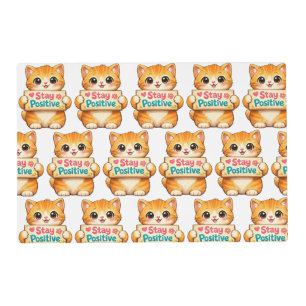 Cute Cat Stay Positive Artwork Pet Food Mat