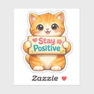 Cute Cat Stay Positive Vibes Illustration Vinyl Sticker