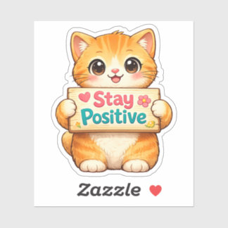 Cute Cat Stay Positive Vibes Illustration Vinyl  Sticker