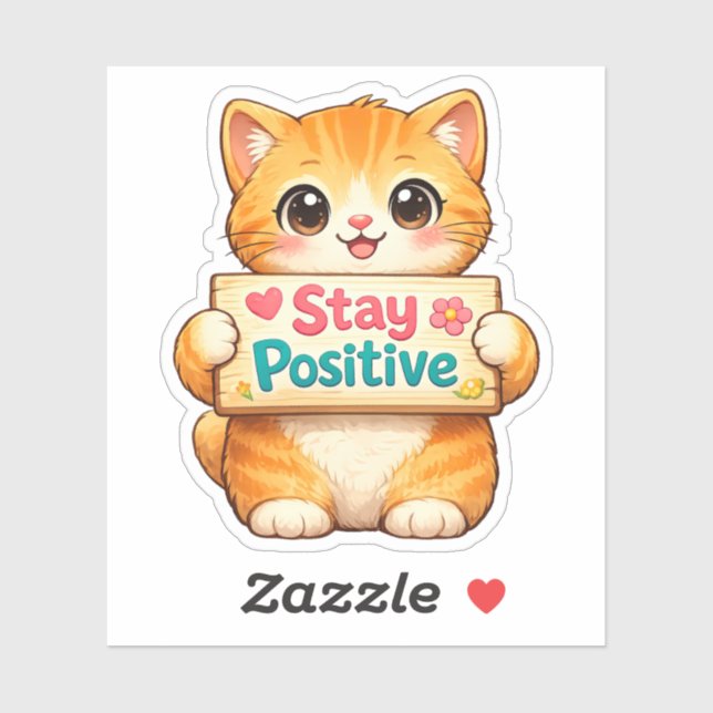 Cute Cat Stay Positive Vibes Illustration Vinyl  Sticker (Sheet)