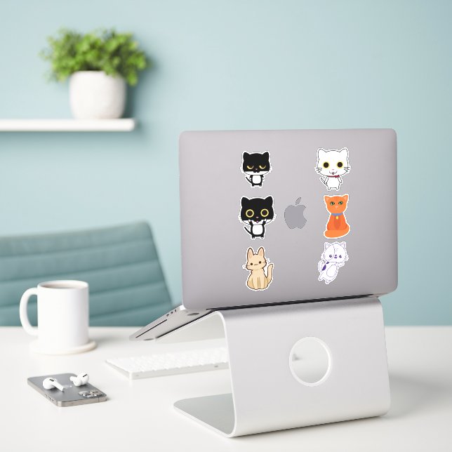 Cute Cat Sticker (Laptop On Desk)