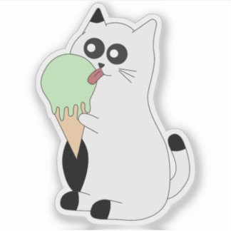 Cute Cat Sticker; Kitten Eating Ice Cream Sticker