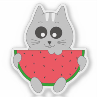 Cute Cat Sticker; Kitten Eating Watermelon Sticker