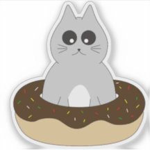 Cute Cat Sticker; Kitten Stuck in Donut