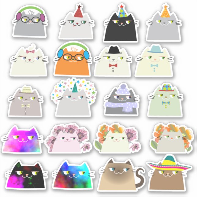 Cute Cat Sticker Pack Kawaii Mochi Cats (Front)