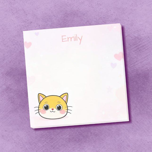 Cute Cat Sticky Notes with Custom Name (🐱💖 Kawaii kitty sticky notes – personalized just for you!)