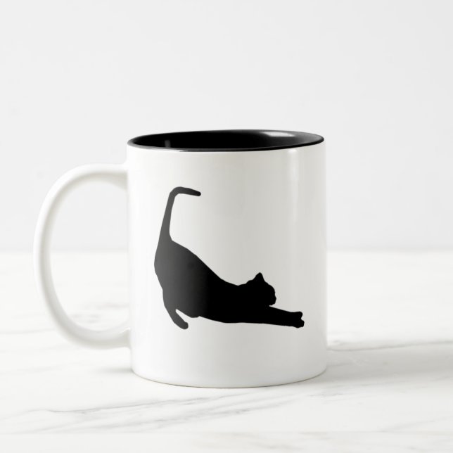 Cute Cat Stretching Two-Tone Coffee Mug (Left)