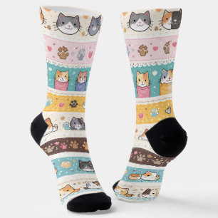 Cute Cat Stripes Socks Adorable Kawaii Cats