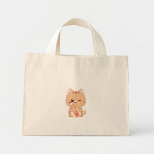 cute cat student cat lovers design mini tote bag