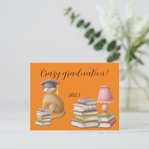 Cute cat student graduation Announcement Postcard