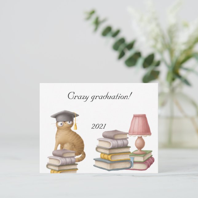 Cute cat student graduation Announcement Postcard (Standing Front)