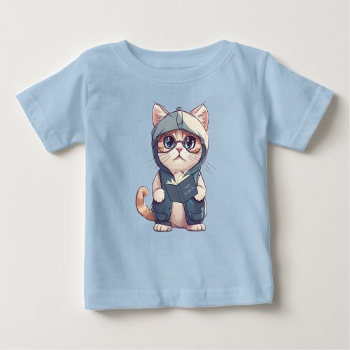 Cute Cat Studying Baby T_Shirt