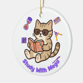 Cute cat studying with sunglasses funny ceramic ornament
