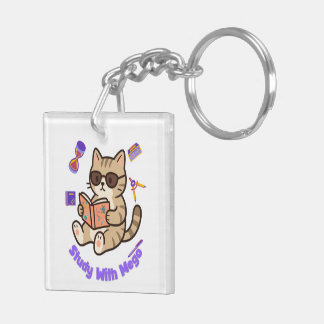 Cute cat studying with sunglasses funny keychain