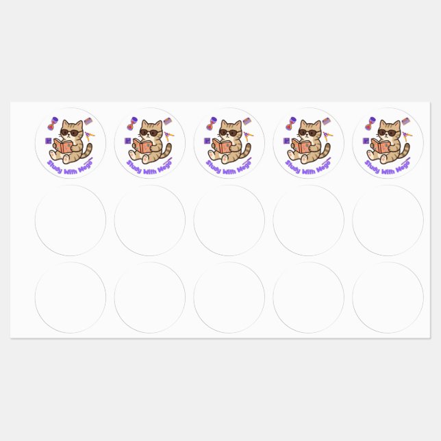 Cute cat studying with sunglasses funny  labels (Sheet)