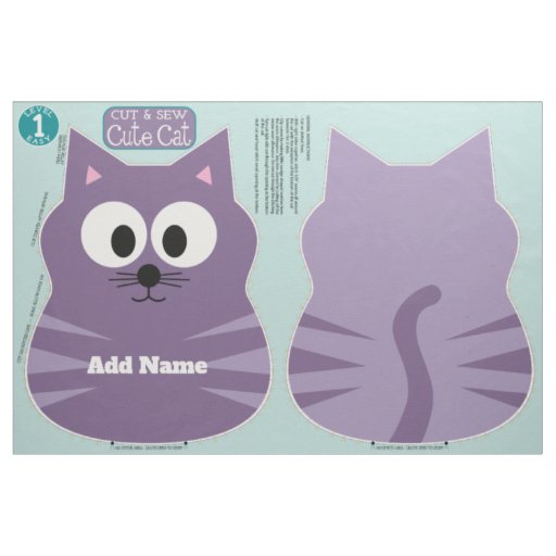 Cute Cat Stuffed Animal Sewing Pattern Custom Name Fabric